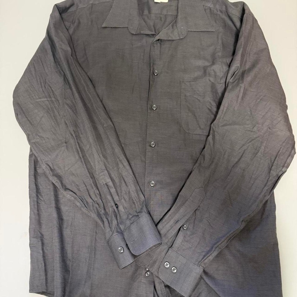 Pronto Uomo Mens Gray Micro Stripe Cotton Dress Shirt 17 36/37 Long Sleeve